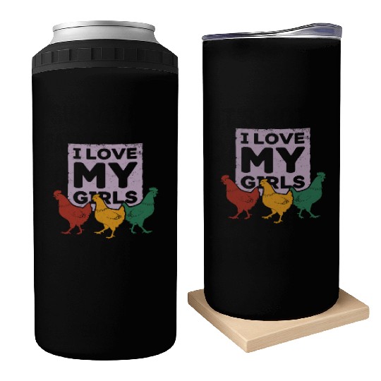 I Love MY Girls Rustic Chicken Farm Stencil Can Coolers
