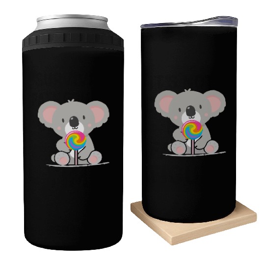 Cute koala with a colorful lollipop Can Coolers