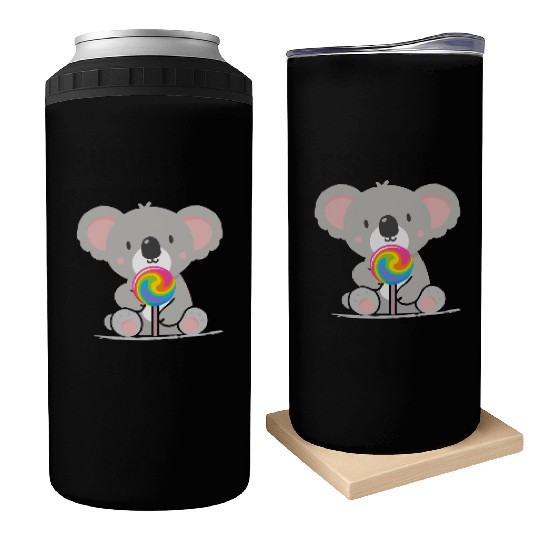 Cute koala with a colorful lollipop Can Coolers