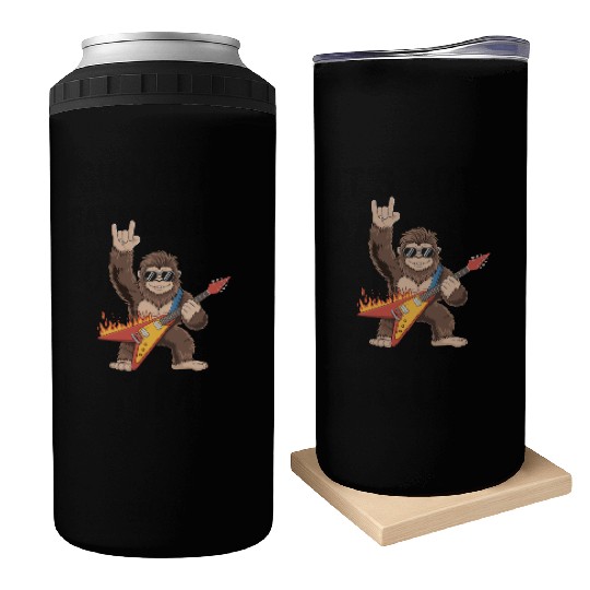 Bigfoot Playing Guitar Rock On Sasquatch Can Coolers