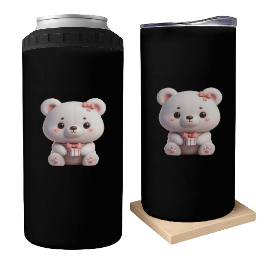 Sweet Teddy Bear and Gift Box Can Coolers