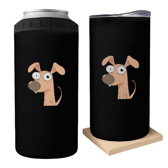 Goofy Cartoon Dog with Bulging Eyes Can Coolers