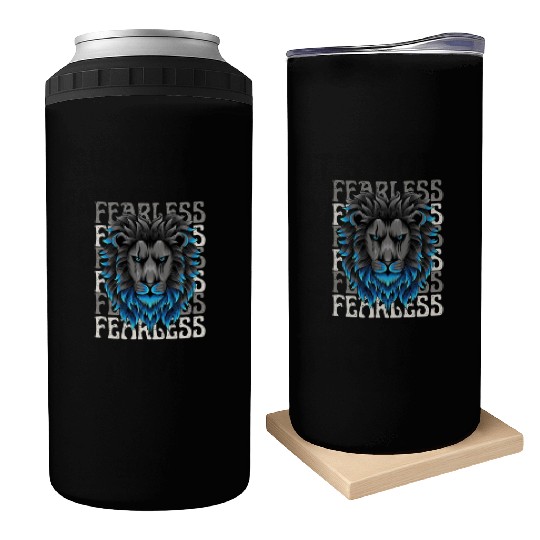 Fearless Lion Graphic Can Coolers - Bold Motivational Stre