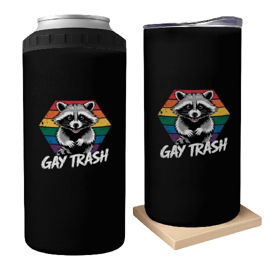Gay Trash Raccoon LGBTQ Pride Vintage Can Coolers