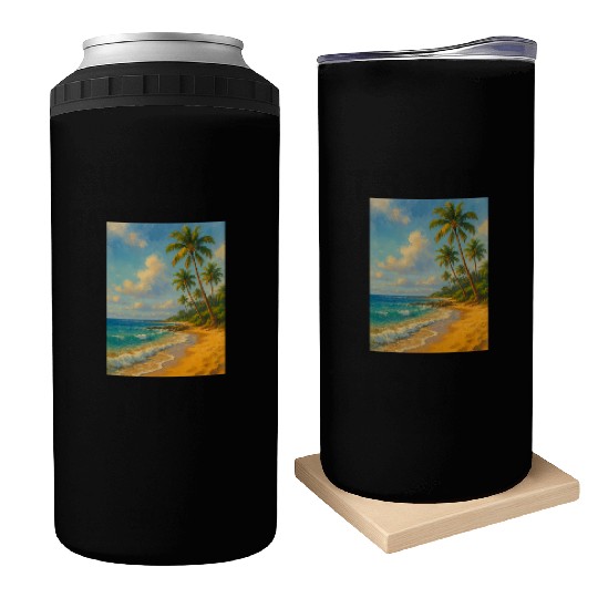 Tropical Serenity – Peaceful Beach Landscape Art Can Coolers