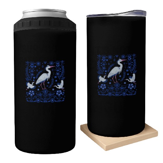 Great Blue Heron Folk Art Can Coolers