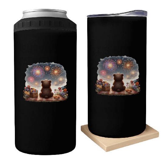 Fireworks Picnic Bear – Night Sky Celebration View Can Coolers