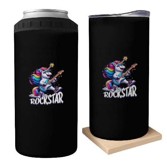 Rockstar Unicorn Playing Rainbow Guitar Can Coolers