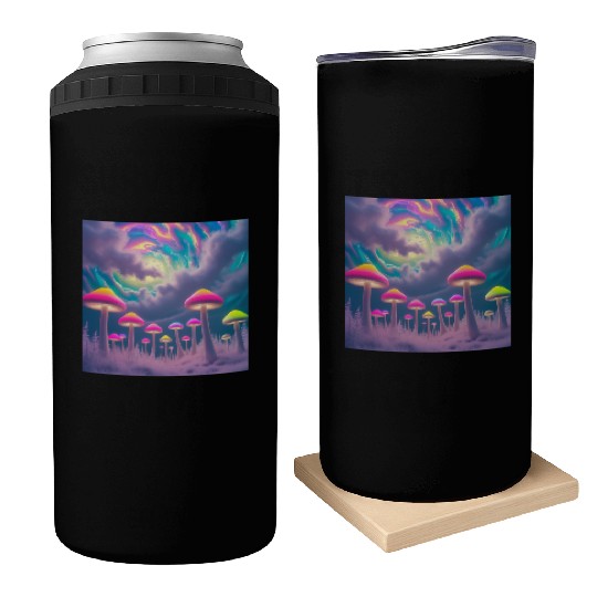 Neon Mushroom Forest – Psychedelic Minimalist Can Coolers