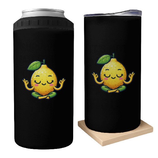 Funny lemon yoga meditation relaxation chill carto Can Coolers