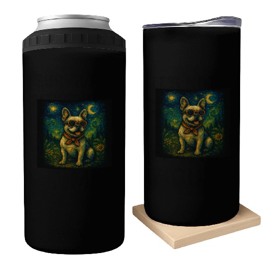 Starry Night Dog Funny Art Style Retro Glasses Pet Can Coolers