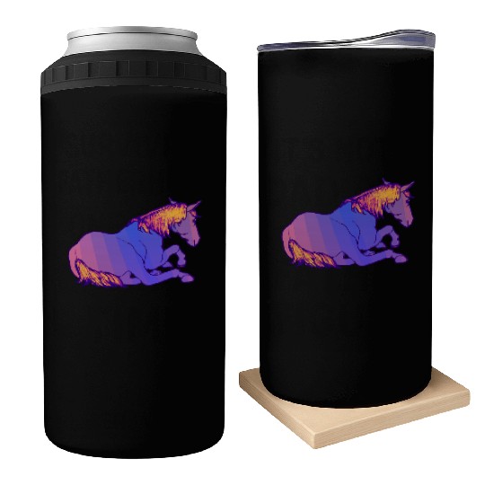 Purple Horse Lying Down, Hand Drawn, Bright Colors Can Coolers