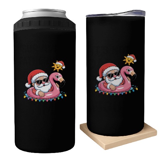 Funny Santa Claus Flamingo Float Christmas Can Coolers