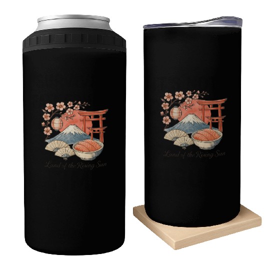 Japan Culture - Mount Fuji & Sakura Vintage Art Can Coolers
