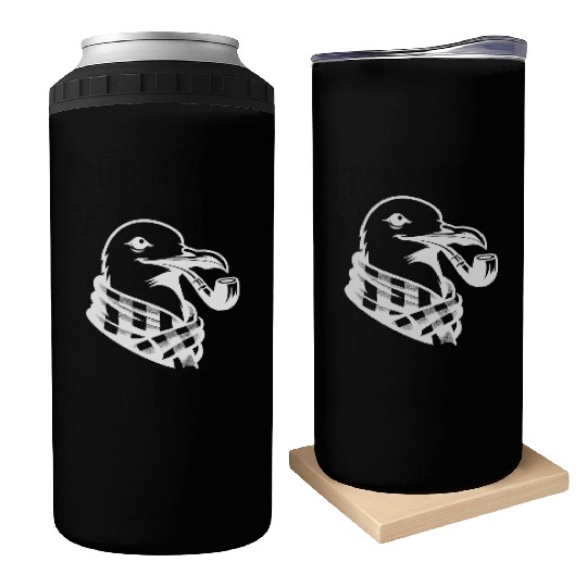 Nordic Seagull Art With Sailor Flair Can Coolers
