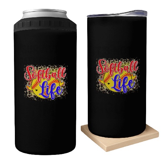 Softball Life Leopard Print Grunge Can Coolers