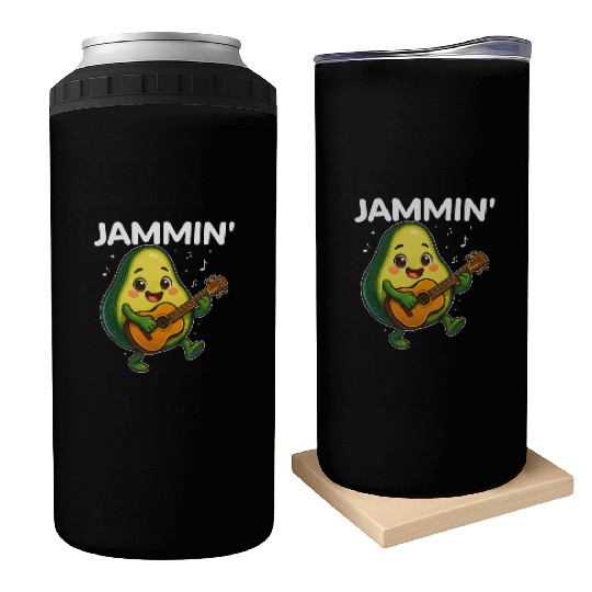 Jammin' Funny Cute Kawaii Avocado Playing Guitar Can Coolers