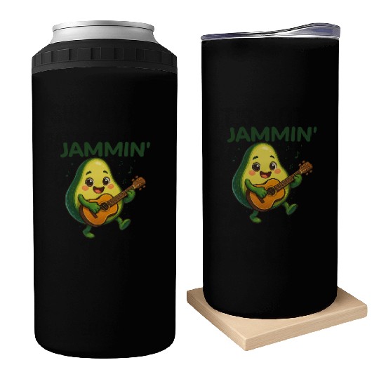 Jammin' Funny Cute Kawaii Avocado Playing Guitar Can Coolers