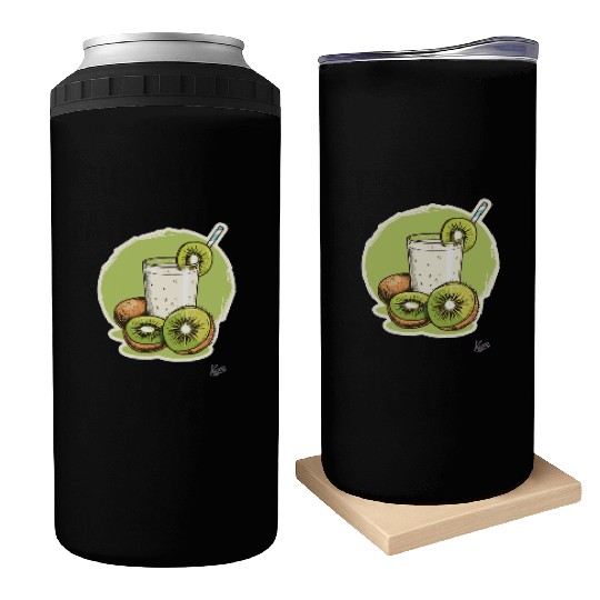 Kiwi fruit and juice with straw illustration Can Coolers