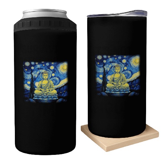 Starry Night Buddha Zen Art Inspired by Van Gogh Can Coolers
