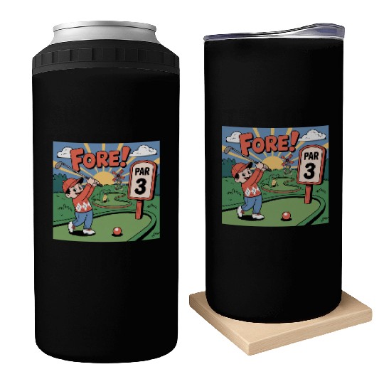 Mini Golf Retro Cartoon on Champion Unisex Can Coolers