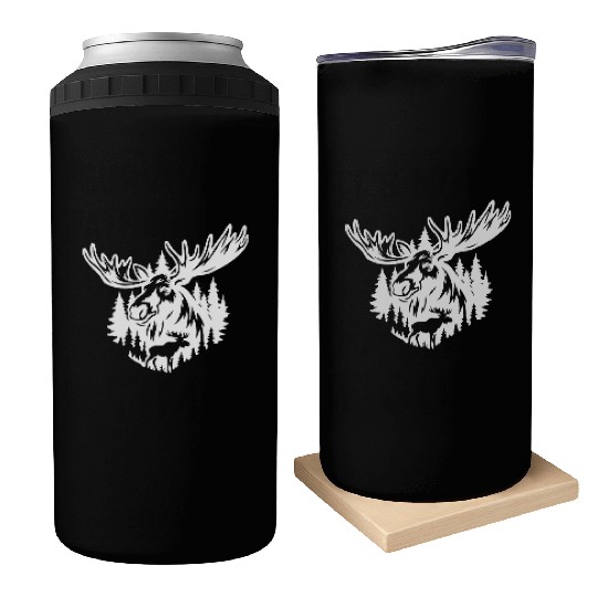 Majestic Moose in Forest Silhouette Can Coolers