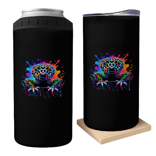 Neon Psychedelic Lizard Illustration Can Coolers