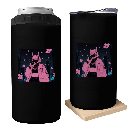 Neon Sakura Night Streetwear Design Can Coolers