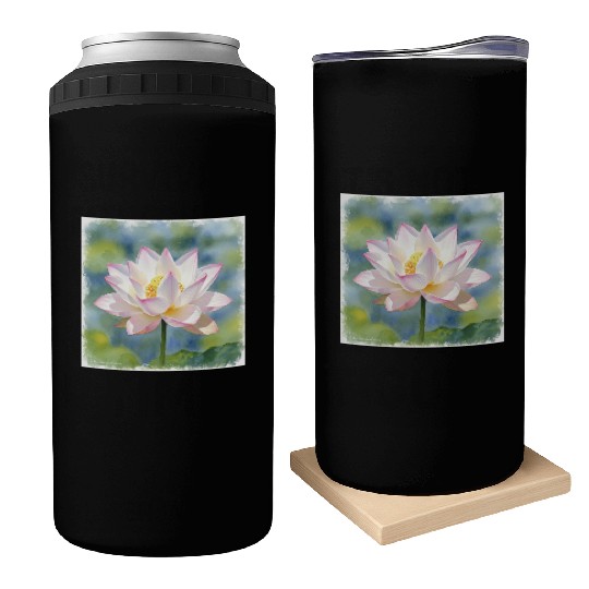 Serene Water Lily Floral Print Can Coolers
