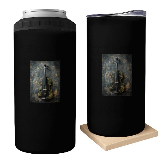 Elegant Black and Gold Violin Can Coolers