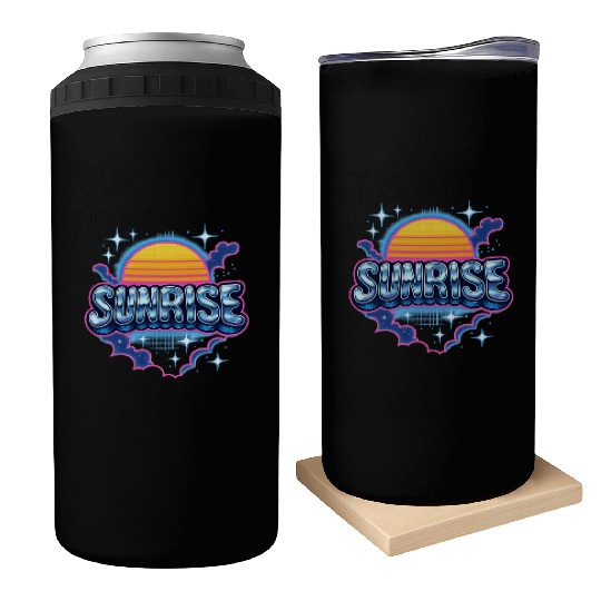 Retro Sunrise Neon Design Can Coolers