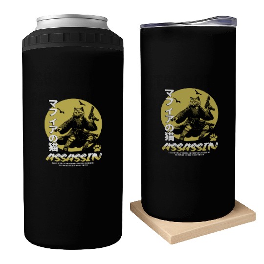 Samurai Cat Martial Arts Illustration Can Coolers