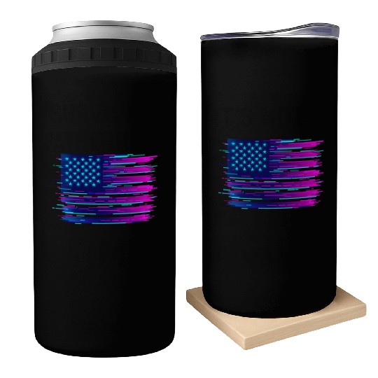 Retro Neon Grunge American Flag Can Coolers