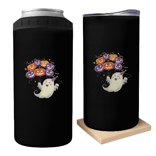Halloween Ghost with Jack-o'-Lantern Balloons Can Coolers