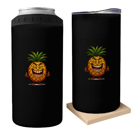 Confident Smiling Pineapple Cartoon Can Coolers