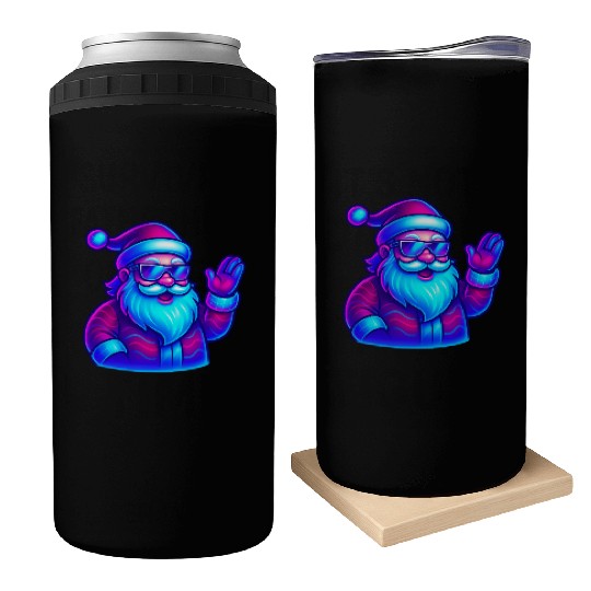 Neon Santa Claus Cyberpunk Christmas Can Coolers