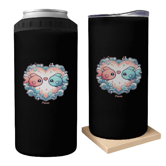 Celestial Pisces Love Heart Illustration Can Coolers