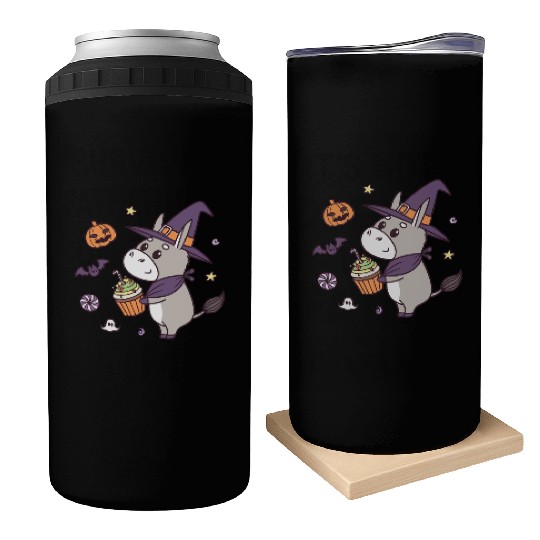 Whimsical Halloween Witch Pony Design Can Coolers