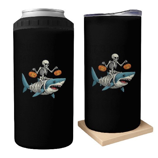 Skeleton Riding Mummy Dinosaur Funny Halloween Can Coolers