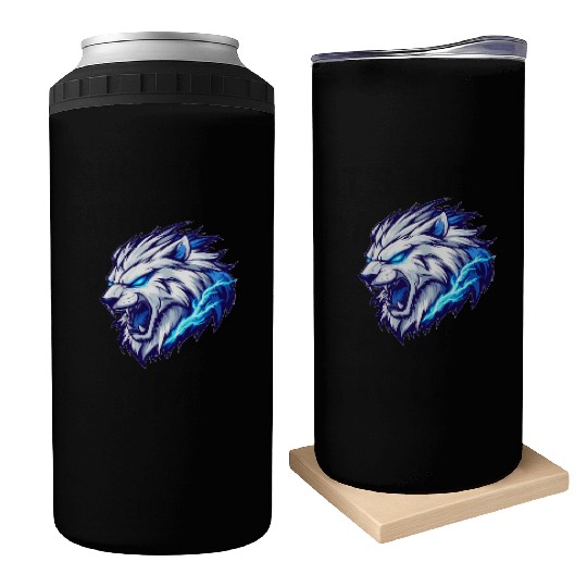 Fierce Lion with Lightning Embrace Can Coolers