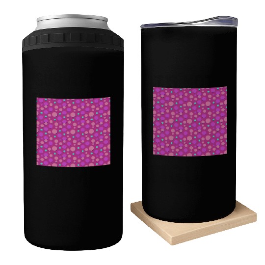 Vibrant Polka Dot Pattern in Pink and Purple Can Coolers