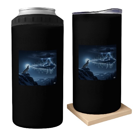 Mystic Mountain Wolf Sound Wave Can Coolers