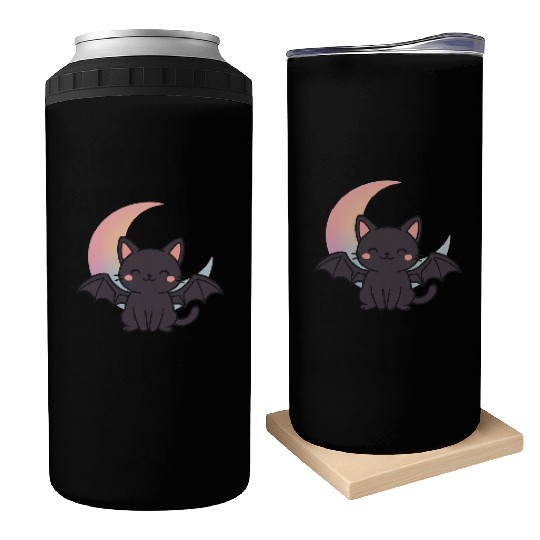 Cute Bat and Moon Illustration Can Coolers