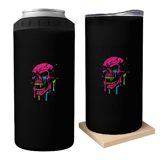 Neon Graffiti Skull Art Can Coolers