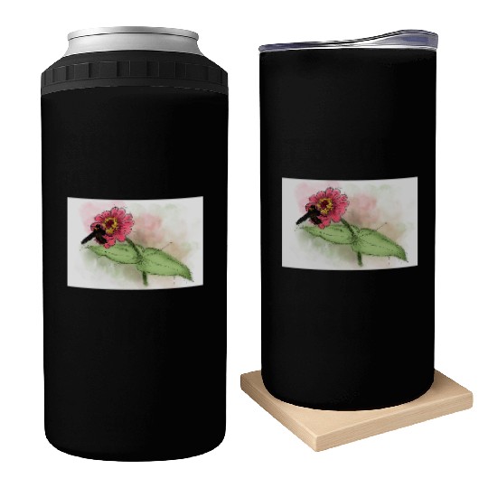 Wildflower and Bumblebee Illustration Can Coolers