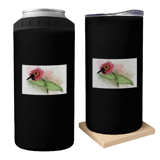 Wildflower and Bumblebee Illustration Can Coolers