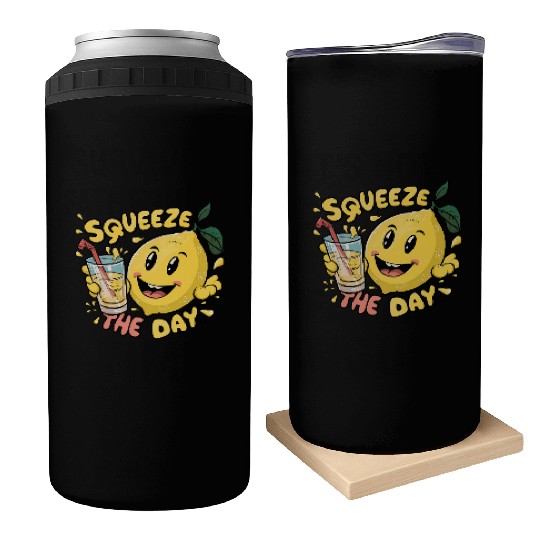 Squeeze The Day Lemon Cartoon Can Coolers