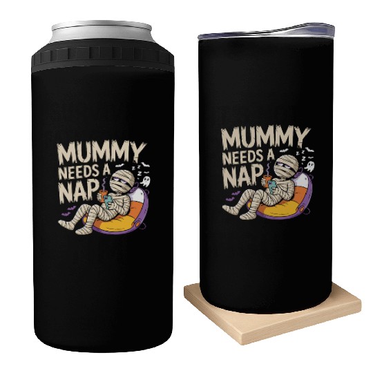 Mummy with Coffee Napping Design Can Coolers