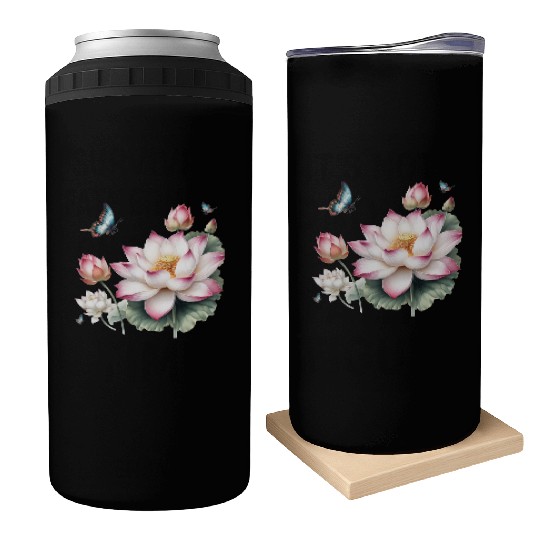 Light Pink Lotus and Butterflies  Can Coolers