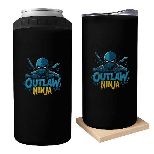 Outlaw Ninja Cartoon Design Can Coolers